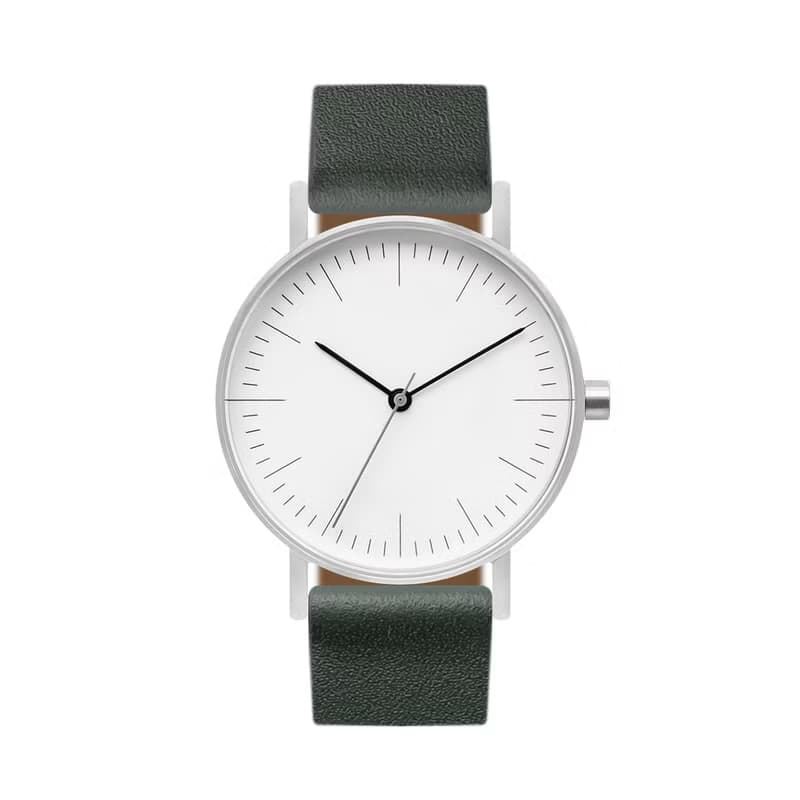 BIJOUONE彼樹灣 B001 銀色表殼 白色表盤 真皮表帶 男女精鋼手錶