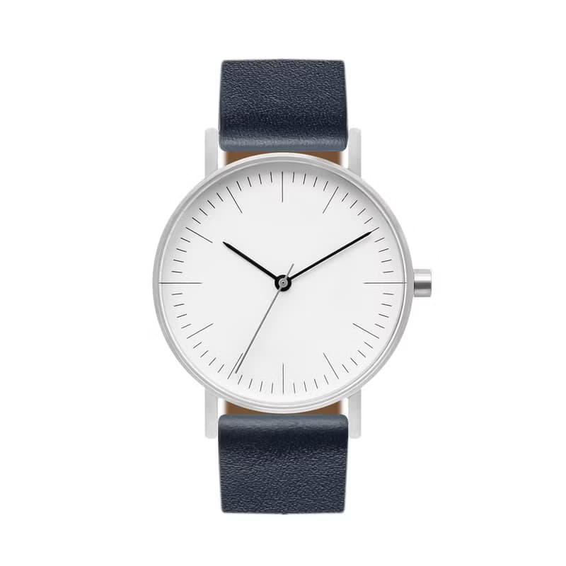 BIJOUONE彼樹灣 B001 銀色表殼 白色表盤 真皮表帶 男女精鋼手錶