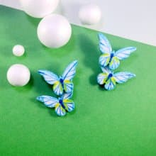 藍色光明女神蝶 繁復立體蝴蝶耳釘 手繪木製