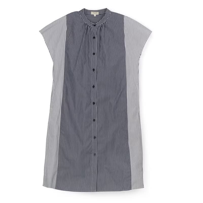 純棉直條紋撞色長版襯衫-共2色