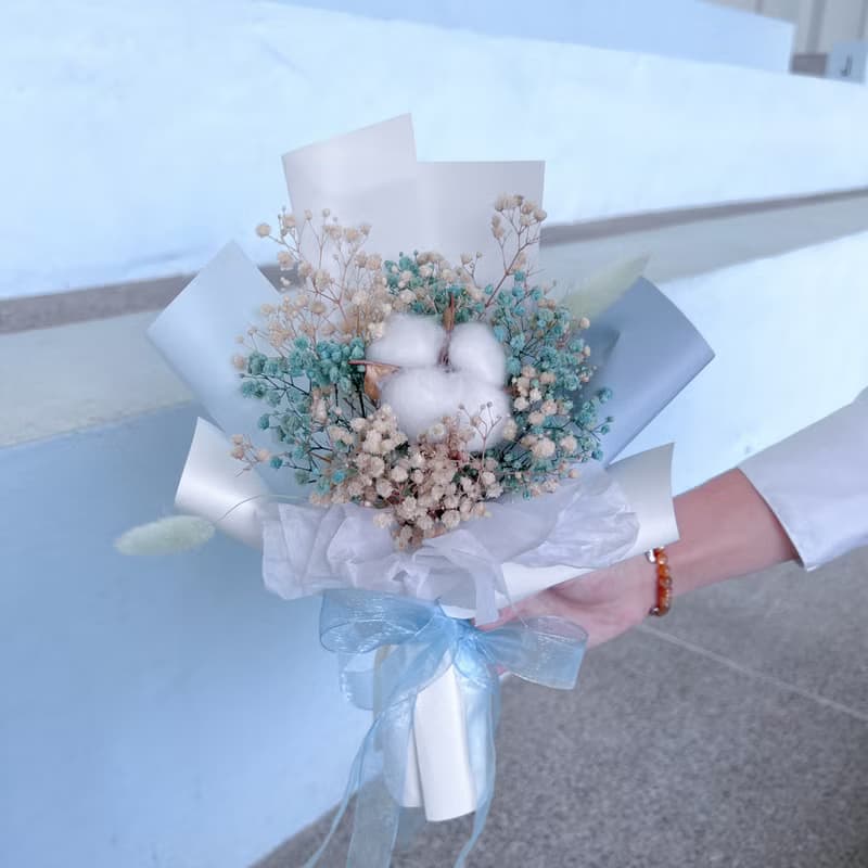滿天星棉花雙色永生花花束 永生花花束 乾花花束 畢業花 禮物