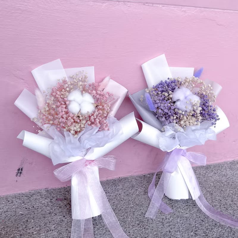 滿天星棉花雙色永生花花束 永生花花束 乾花花束 畢業花 禮物