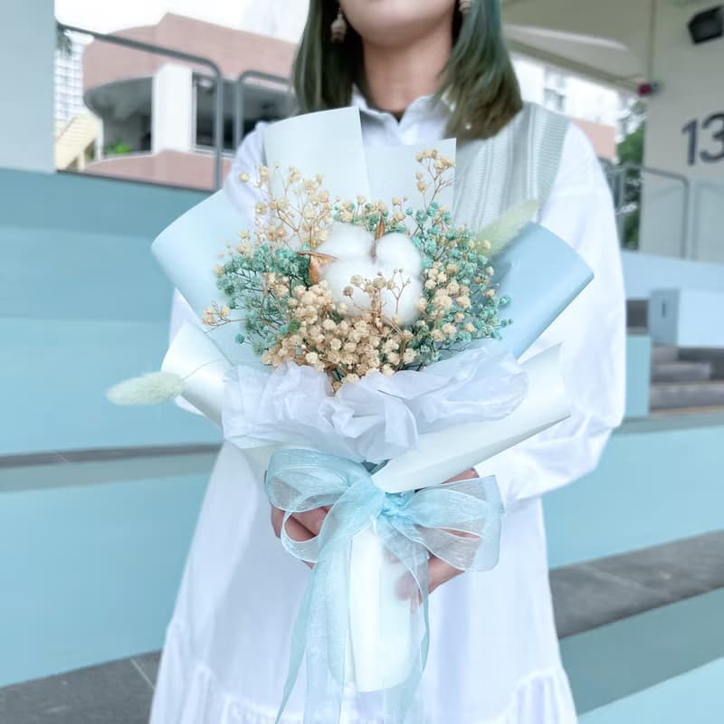 滿天星棉花雙色永生花花束 永生花花束 乾花花束 畢業花 禮物