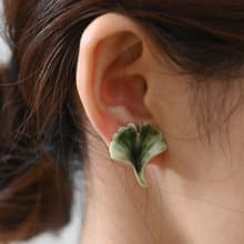 瓷器耳環  銀杏耳針一對