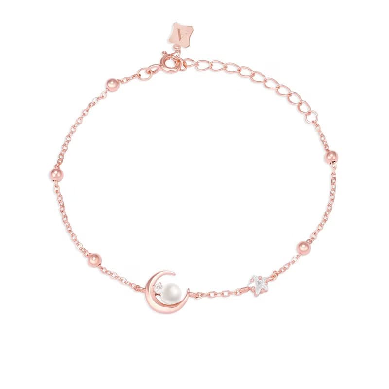 L'amour 優雅星月珍珠手鏈 (玫瑰金)