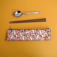 外出餐具組(筷袋+筷子+湯匙)_滿滿柴犬