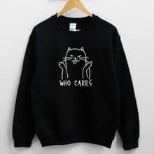 Who Cares Cat #2 中性大學T 刷毛 黑色 狗貓毛小孩聖誕交換禮物