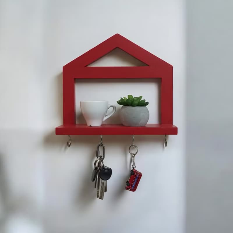 Handmade Wooden Key Holder with Shelf and Hooks