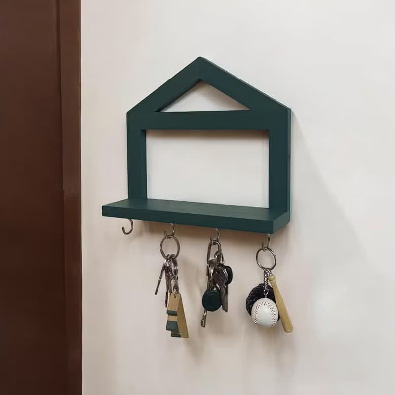 Handmade Wooden Key Holder with Shelf and Hooks