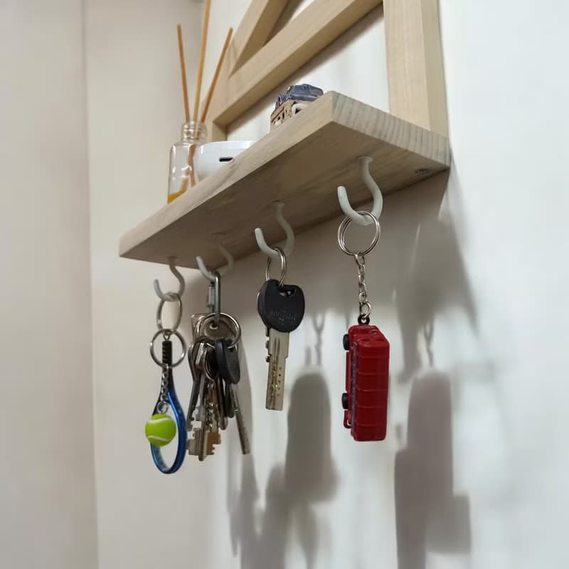 Handmade Wooden Key Holder with Shelf and Hooks
