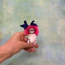 Tiny pink&white cyclop with tattoo _ MADE-TO-ORDER!