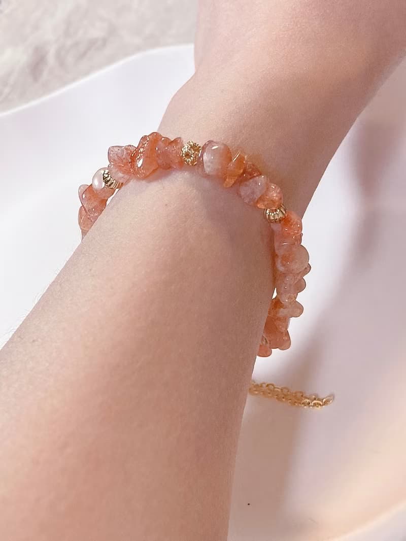 手作天然石手錬 金草莓石