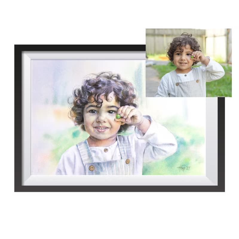 Custom original watercolor portrait painting by artist Irina Zhunaeva