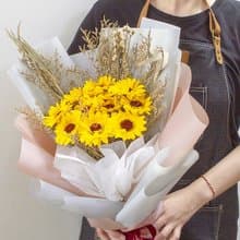 一心一意 11朵向日葵花束 乾燥花花束 畢業花束 父親節花束S008