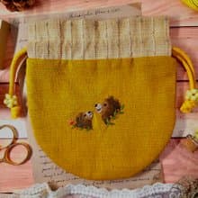 手作刺繡束口袋no.1-熊母子