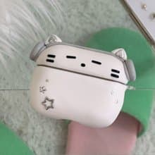 戴灰色耳機的白貓 韓國手工 AirPods 保護殼