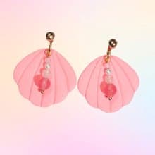 Barbie系列 粉紅貝殼 耳環/耳夾 / 軟陶/ 串珠/ 夏日