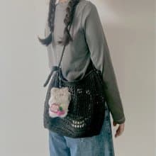 Summer Black Net Shirring Knot Shoulder Bag (Includes AirPod Case Keyring)