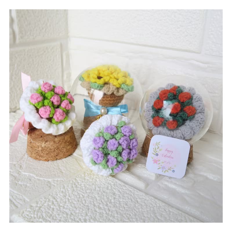 迷你鈎織小花束匙扣~~指尖綻放的春日浪漫