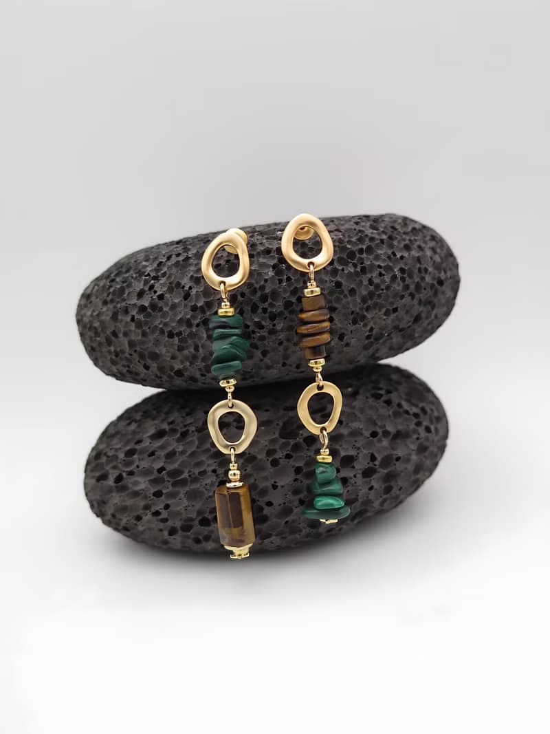 【禮物】COLE COOL upside down系列虎眼石孔雀石銀耳環 耳夾