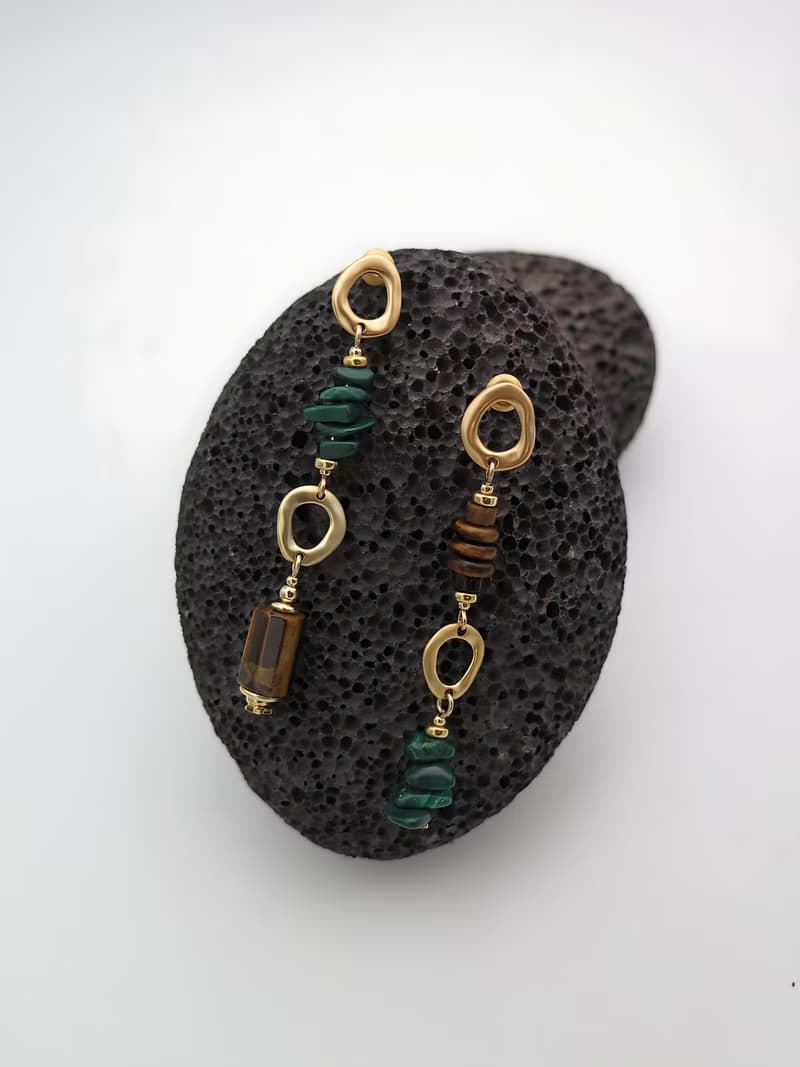 【禮物】COLE COOL upside down系列虎眼石孔雀石銀耳環 耳夾