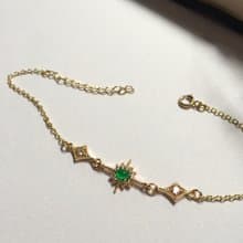 14K包金 十字星芒綠水晶鋯石手鏈 手環 手鍊 鎖骨鏈 項鍊 14KGF