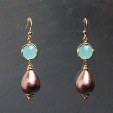 Purple Cotton Pearl Earrings Mint Green Drop Earrings Dangle Long Earrings