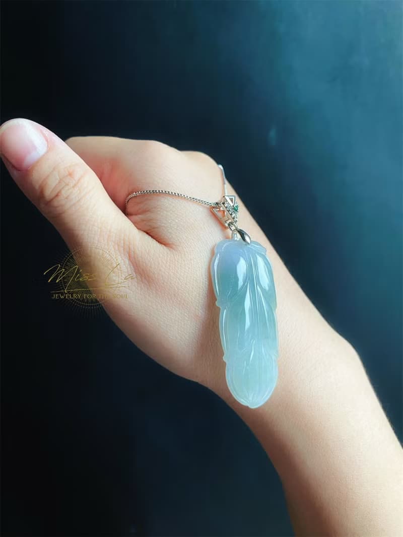 天然緬甸玉翡翠 冰藍綠底雲彩 葉子 金枝玉葉 項鍊 s925 玉石