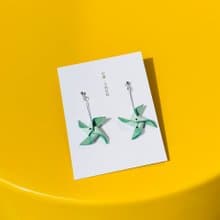 【防敏感皮革耳環/耳夾】小風車-薄荷綠色
