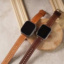 Apple watch - 質感方扣車線瘋馬真皮蘋果錶帶