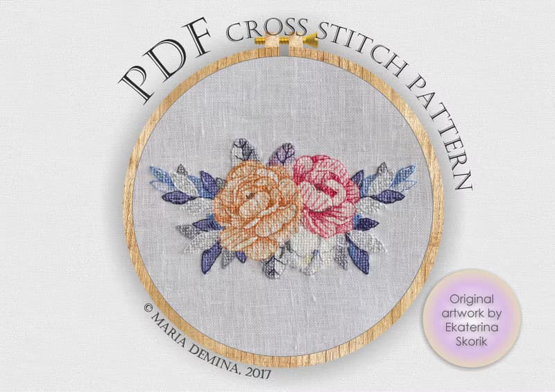 【數位】Moonlight Bouquet PDF cross stitch pattern