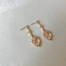14K包金 彩色寶石蕾絲雕花耳環 耳夾 14KGF