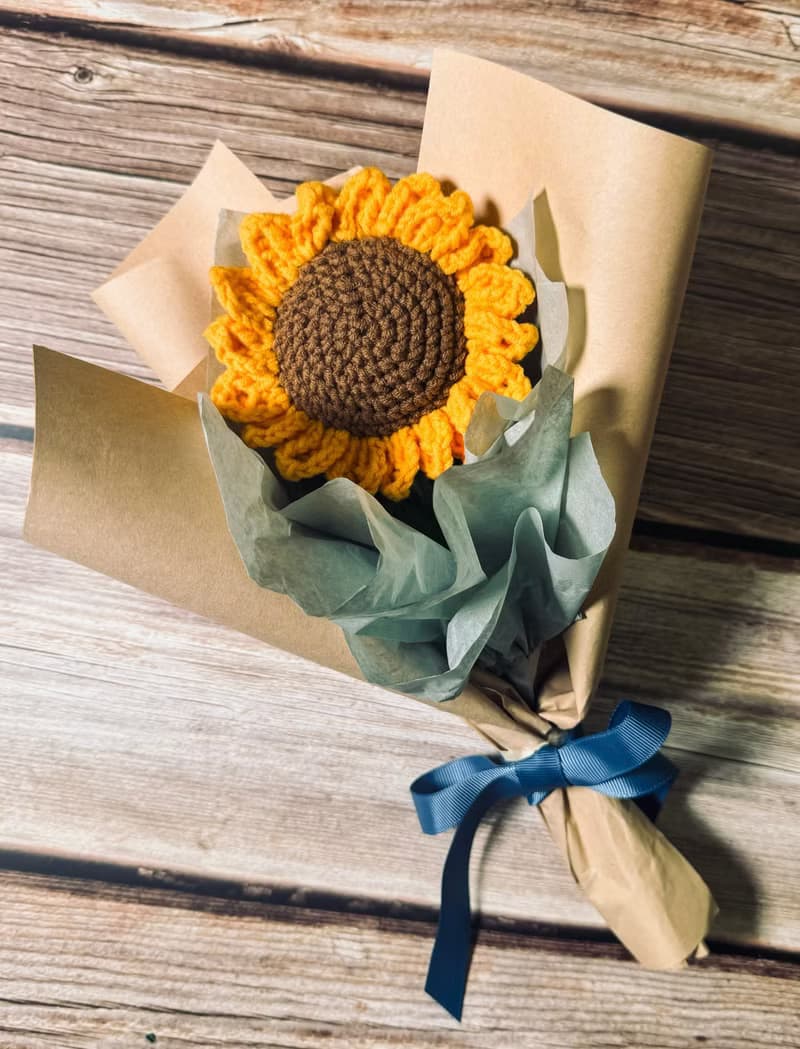 可愛太陽花向日葵單枝小花束 鉤織花