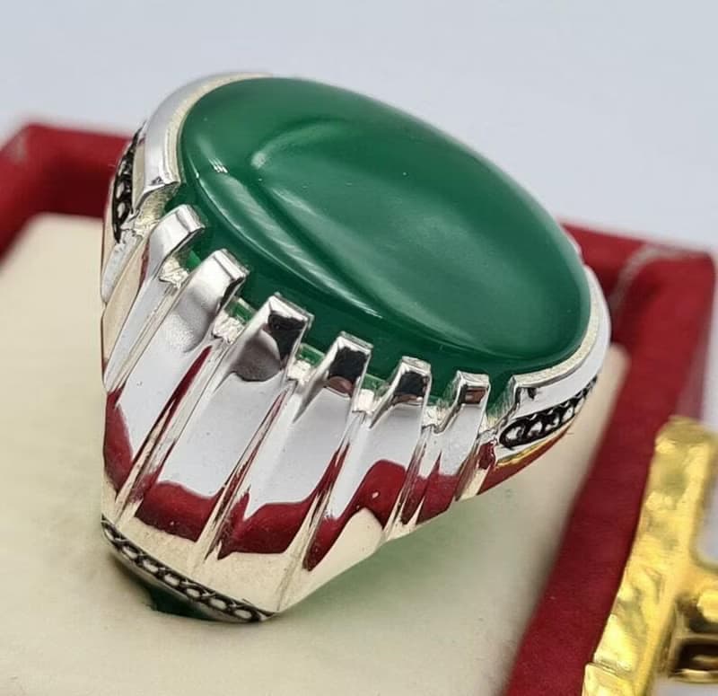 Green yemeni aqeeq ring yamani hakik agate bague christmas gift for him jewelry