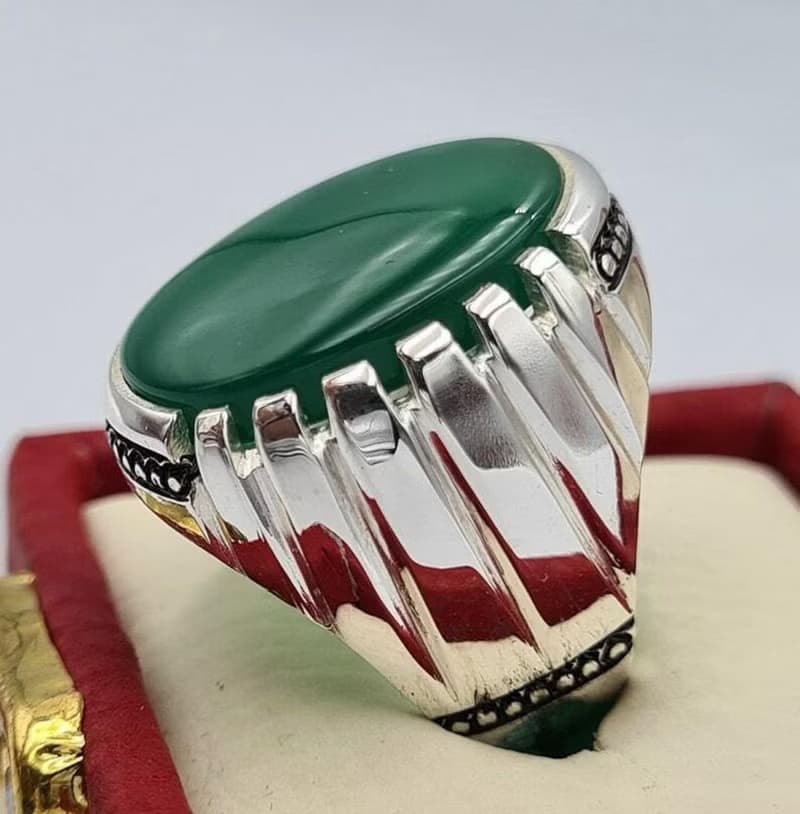 Green yemeni aqeeq ring yamani hakik agate bague christmas gift for him jewelry