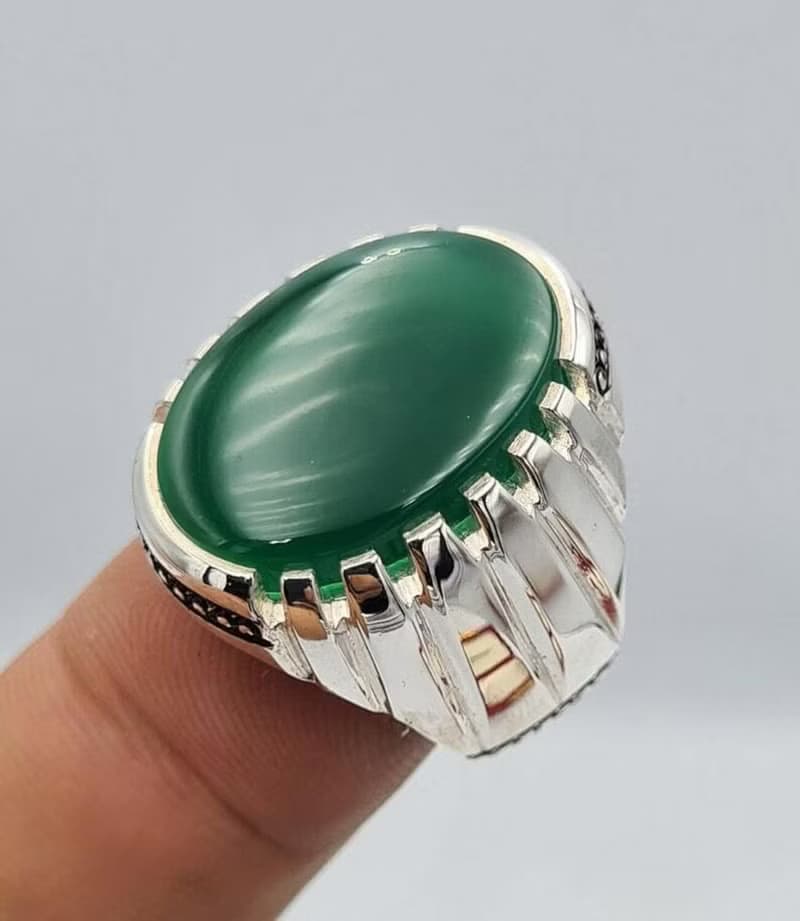 Green yemeni aqeeq ring yamani hakik agate bague christmas gift for him jewelry