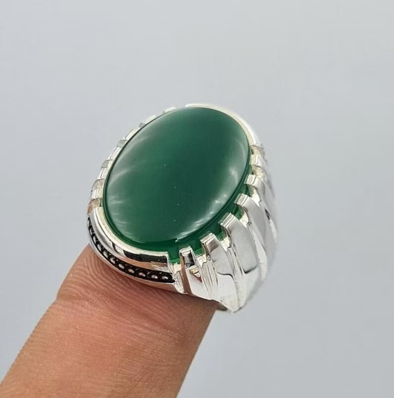 Green yemeni aqeeq ring yamani hakik agate bague christmas gift for him jewelry