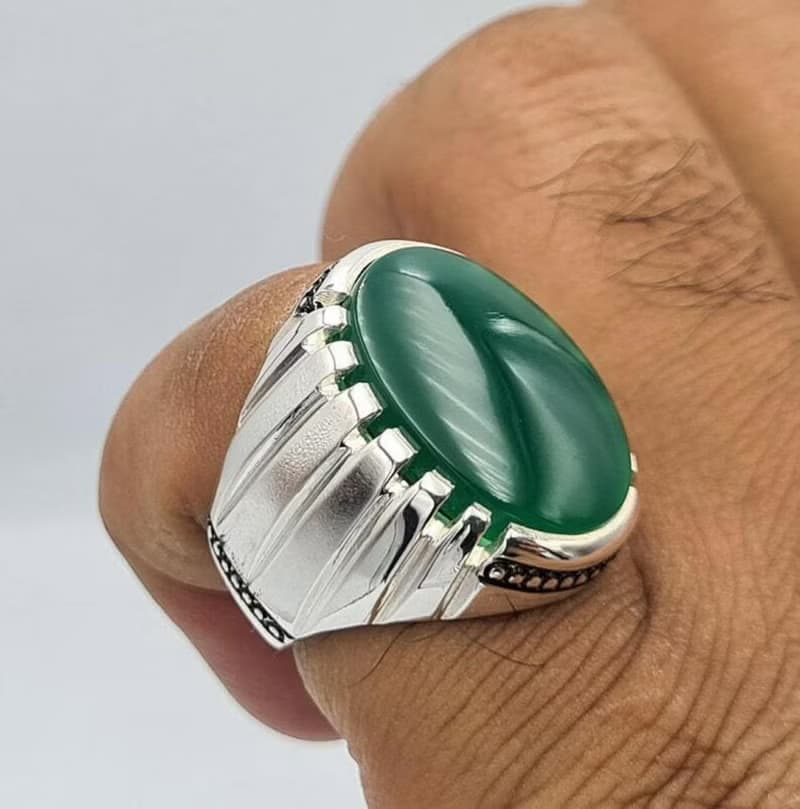 Green yemeni aqeeq ring yamani hakik agate bague christmas gift for him jewelry