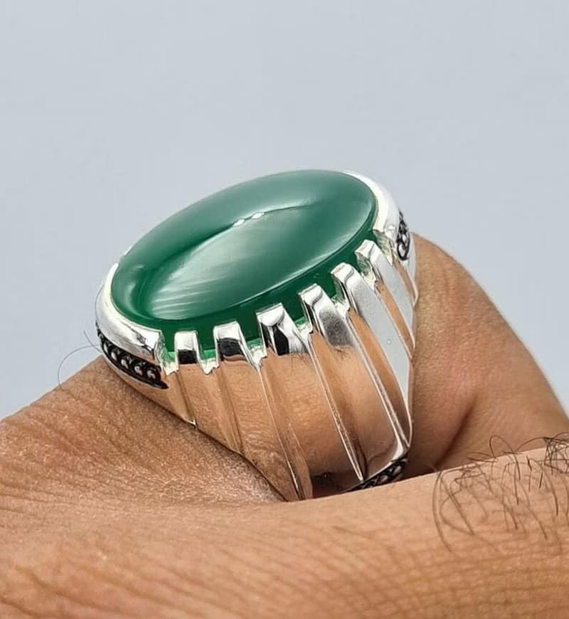 Green yemeni aqeeq ring yamani hakik agate bague christmas gift for him jewelry