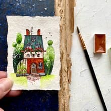 Housewarming gift Original art Miniature artwork on handmade paper ACEO