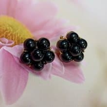 vintage jewelry  古董TRIFARI 夾式耳環 黑色山茶花