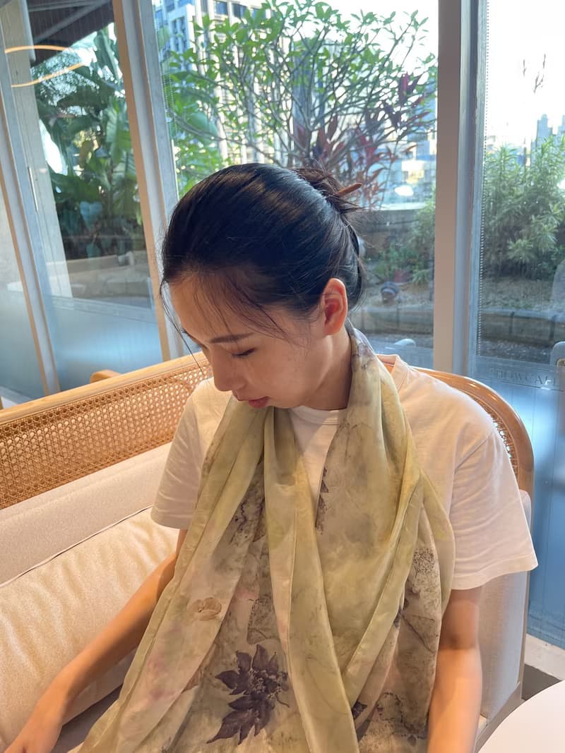 花葉移印染長絲巾 - 水墨清韻