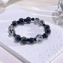 黯夜守護者 金運石|雷公墨隕石|黑髮晶|黑曜石|水晶手鍊A14-2