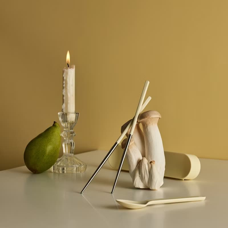 健康於筷 台灣製 TOGO餐具組 奶黃(短款筷子、湯匙、外出盒)