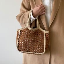 巧克力餅乾-撞色簍空編織餅乾托特包