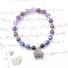 金曜石 紫水晶 黑曜石 藍晶石 6MM 純銀大象天然石手鍊