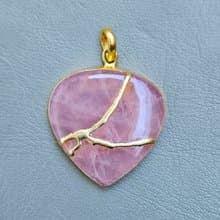 玫瑰石英心形金繼修復寶石鍍金項鍊 新生啟程