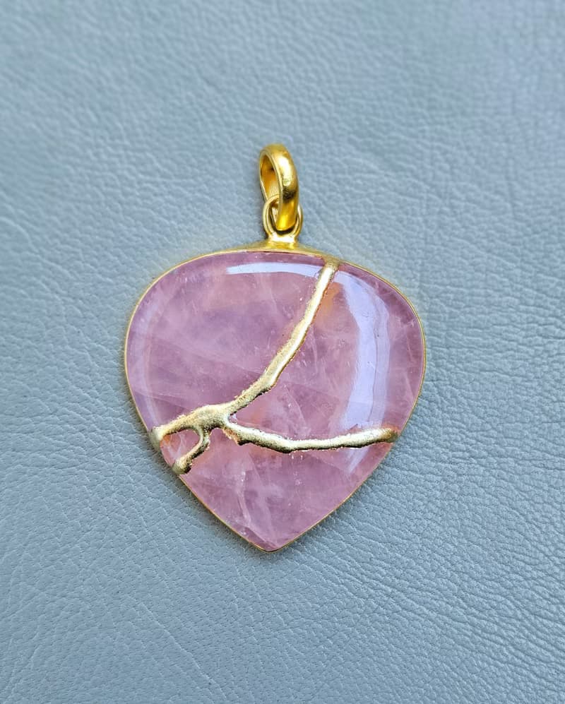 玫瑰石英心形金繼修復寶石鍍金項鍊 新生啟程