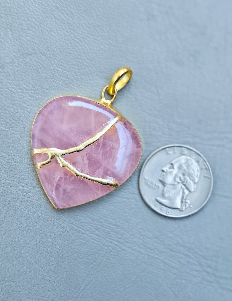 玫瑰石英心形金繼修復寶石鍍金項鍊 新生啟程