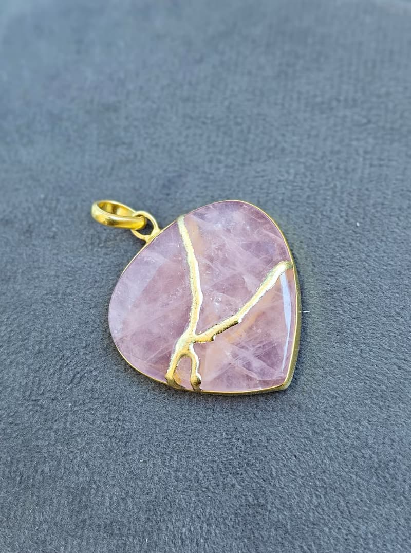 玫瑰石英心形金繼修復寶石鍍金項鍊 新生啟程